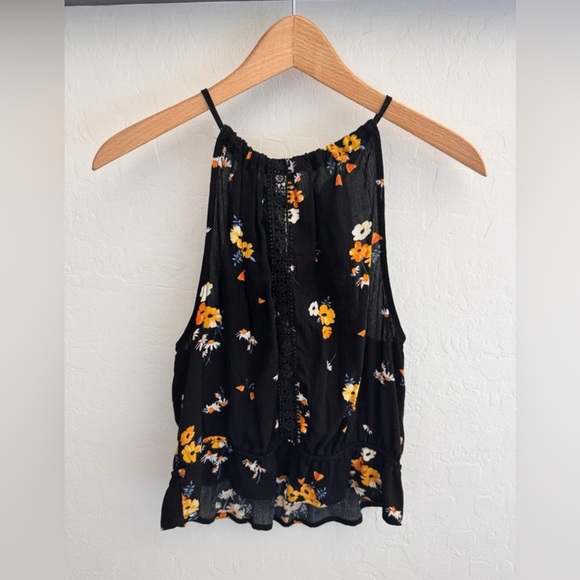 H&M Divided Black Floral Halter Tank Top NWT Size 4 - Picture 2 of 5